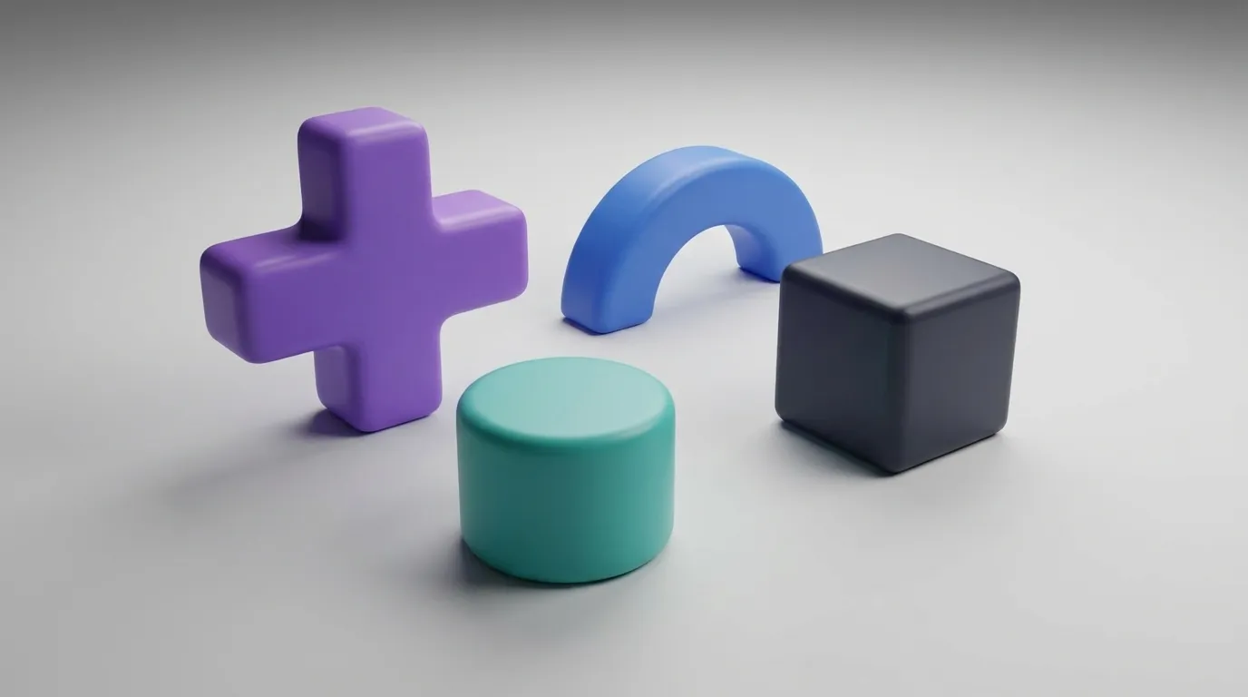 Abstract 3D shapes representing modular financial infrastructure
